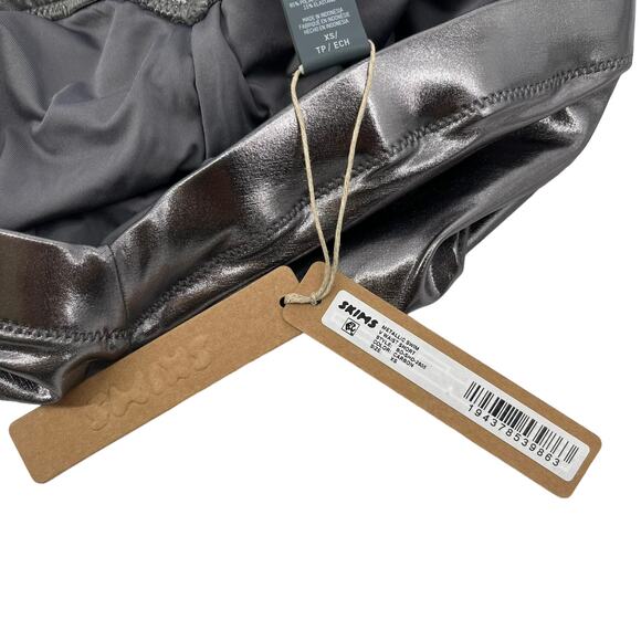 SKIMS Metallic Silver Grey Swim V Waist Short Carbon Ruched Stretch Lined XS NEW - Picture 7 of 8